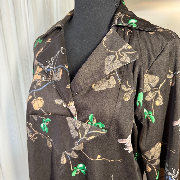Vintage 70s blouse, chocolate brown, pink, tan floral, long sleeves, 12/14 (L) - Picture 2 of 9